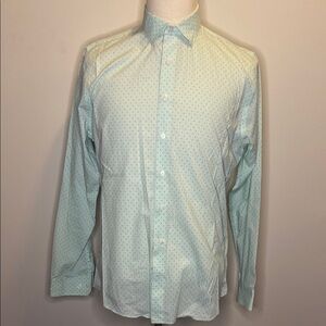 Express Slim Fit Casual Button Down Shirt in Green Pattern Print (sz L/G)